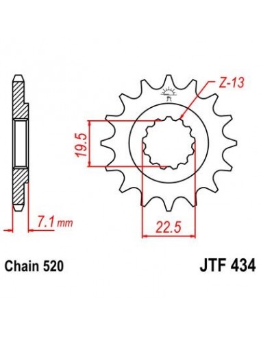 Piñon JT 434 de acero con 13 dientes