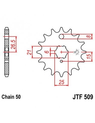 Piñon JT 509 de acero con 15 dientes