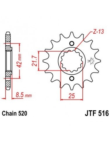 Piñon JT 516 de acero con 14 dientes