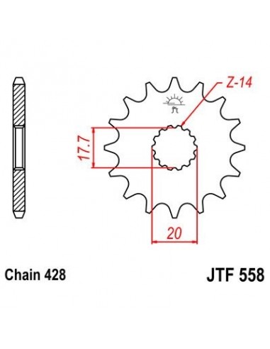 Piñon JT 558 de acero con 14 dientes