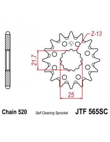 Piñon JT 565SC  autolimpiable de acero con 13 dientes