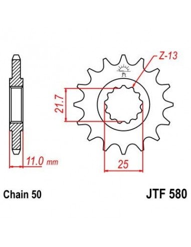 Piñón con goma JT 580 de acero con 16 dientes