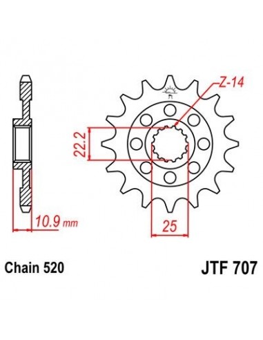 Piñón JT 707 de acero con 14 dientes