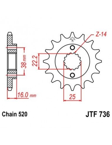 Piñon JT 736 de acero con 14 dientes