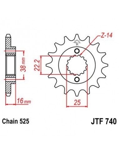 Piñon JT 740 de acero con 14 dientes