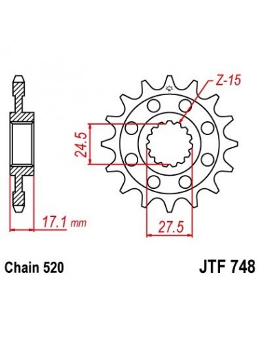 Piñón JT 748 de acero con 15 dientes