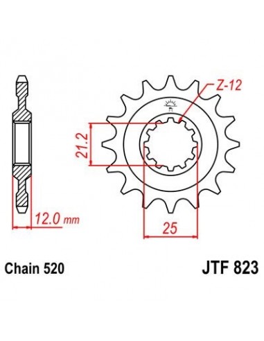 Piñon JT 823 de acero con 12 dientes