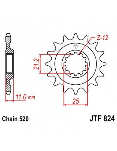 Piñon JT 824 de acero con 12 dientes