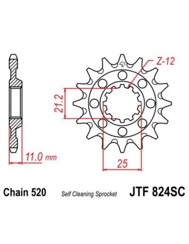 Piñon JT 824SC  autolimpiable de acero con 13 dientes