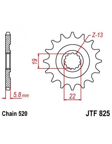 Piñón JT 825 de acero con 13 dientes