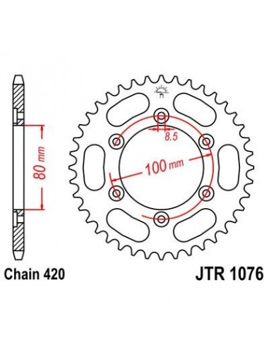 Corona JT 1076 de acero con 48 dientes