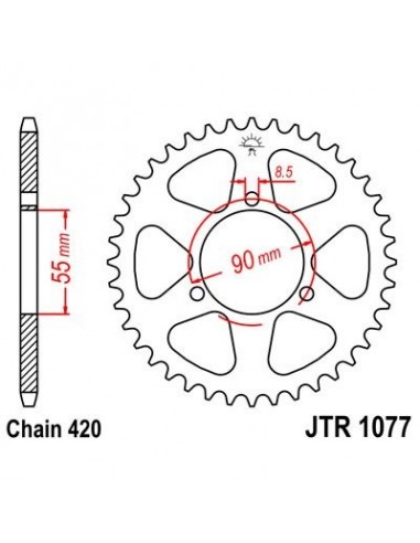 Corona JT 1077 de acero con 47 dientes