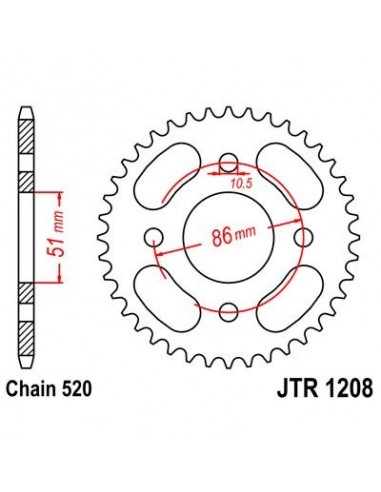 Corona JT 1208 de acero con 44 dientes