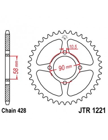 Corona JT 1221 de acero con 44 dientes