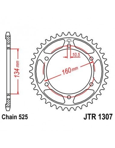 Corona JT 1307 de acero con 41 dientes