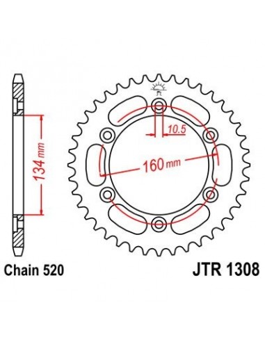 Corona JT 1308 de acero con 40 dientes