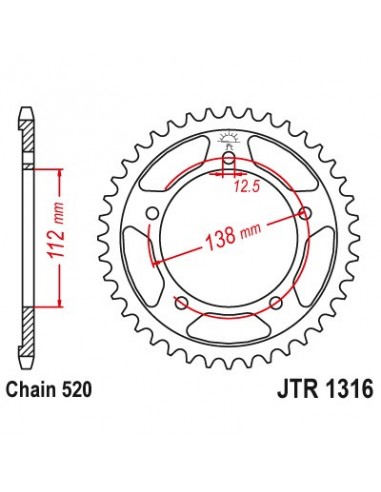 Corona JT 1316 de acero con 39 dientes