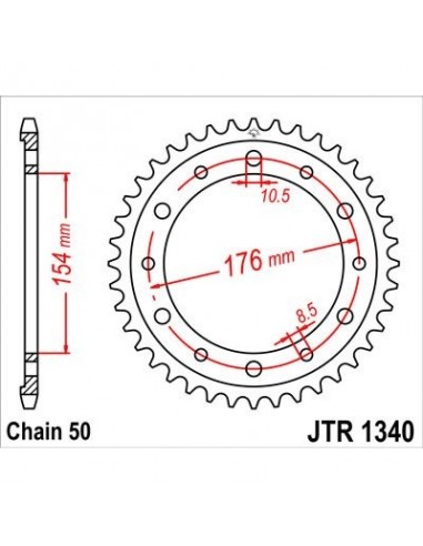 Corona JT 1340 de acero con 43 dientes