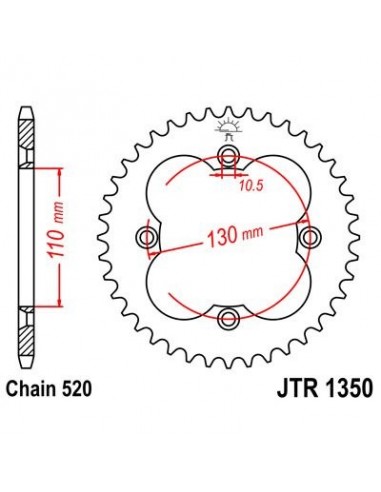 Corona JT 1350 de acero con 38 dientes