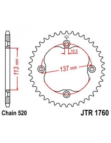 Corona JT 1760 de acero con 36 dientes