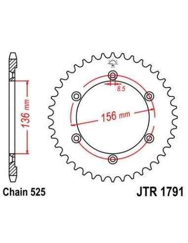 Corona JT 1791 de acero con 41 dientes