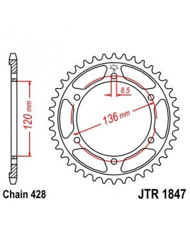 Corona JT 1847 de acero con 48 dientes