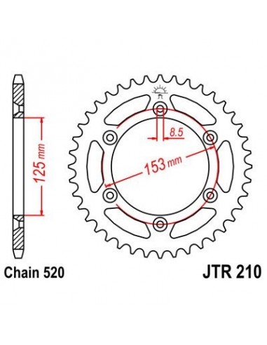 Corona JT 210 de acero con 38 dientes