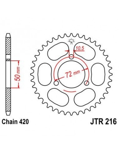 Corona JT 216 de acero con 36 dientes