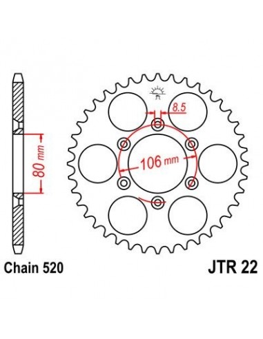 Corona JT 22 de acero con 45 dientes