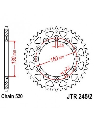 Corona JT 245/2 de acero con 38 dientes