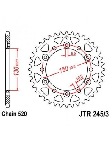 Corona JT 245/3 de acero con 45 dientes