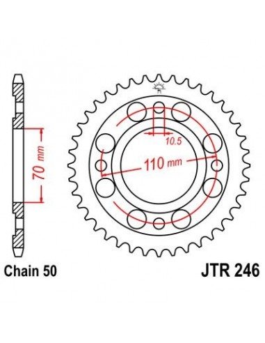 Corona JT 246 de acero con 36 dientes