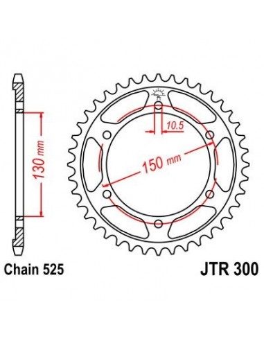 Corona JT 300 de acero con 39 dientes