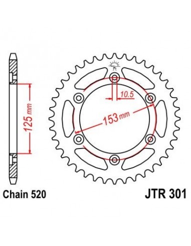 Corona JT 301 de acero con 39 dientes