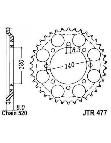 Corona JT 477 de acero con 43 dientes