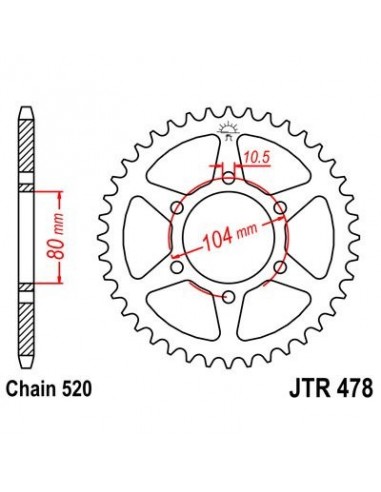 Corona JT 478 de acero con 42 dientes