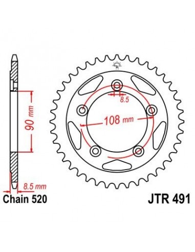 Corona JT 491 de acero con 38 dientes