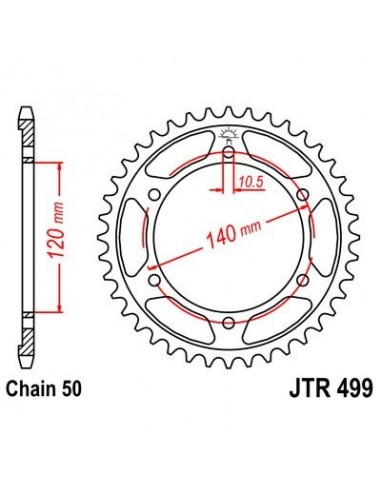 Corona JT 499 de acero con 38 dientes