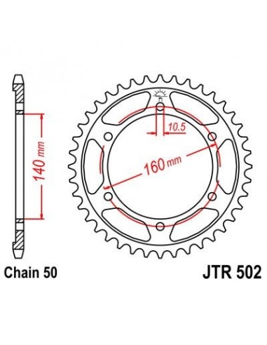 Corona JT 502 de acero con 45 dientes