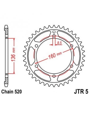 Corona JT 5 de acero con 39 dientes