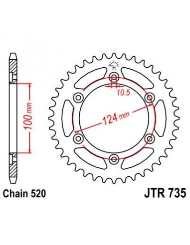 Corona JT 735 de acero con 39 dientes