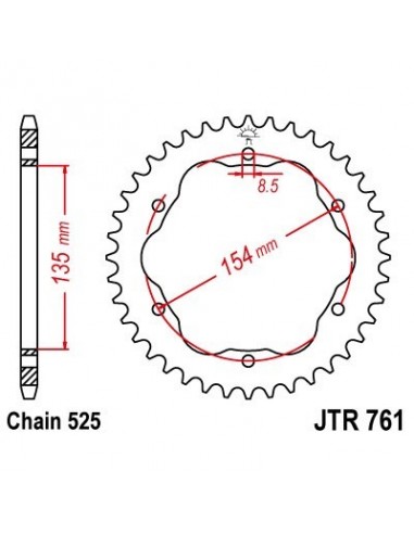 Corona JT 761 de acero con 38 dientes