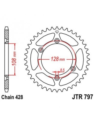 Corona JT 797 de acero con 57 dientes