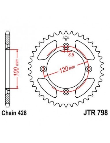 Corona JT 798 de acero con 44 dientes