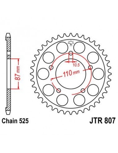 Corona JT 807 de acero con 44 dientes