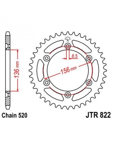 Corona JT 822 de acero con 41 dientes