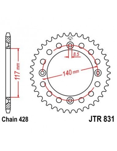 Corona JT 831 de acero con 46 dientes