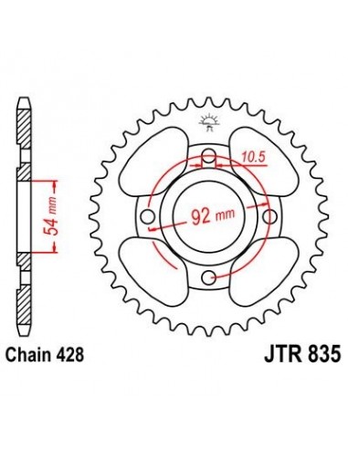 Corona JT 835 de acero con 44 dientes