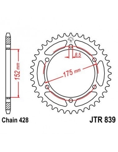 Corona JT 839 de acero con 53 dientes