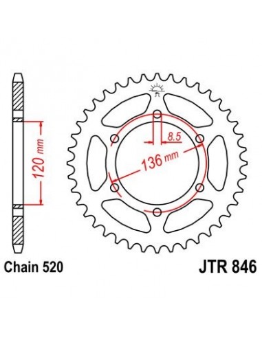 Corona JT 846 de acero con 37 dientes